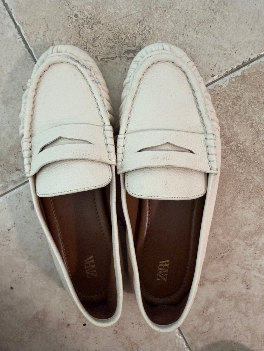 Zara White Leather Penny Loafers